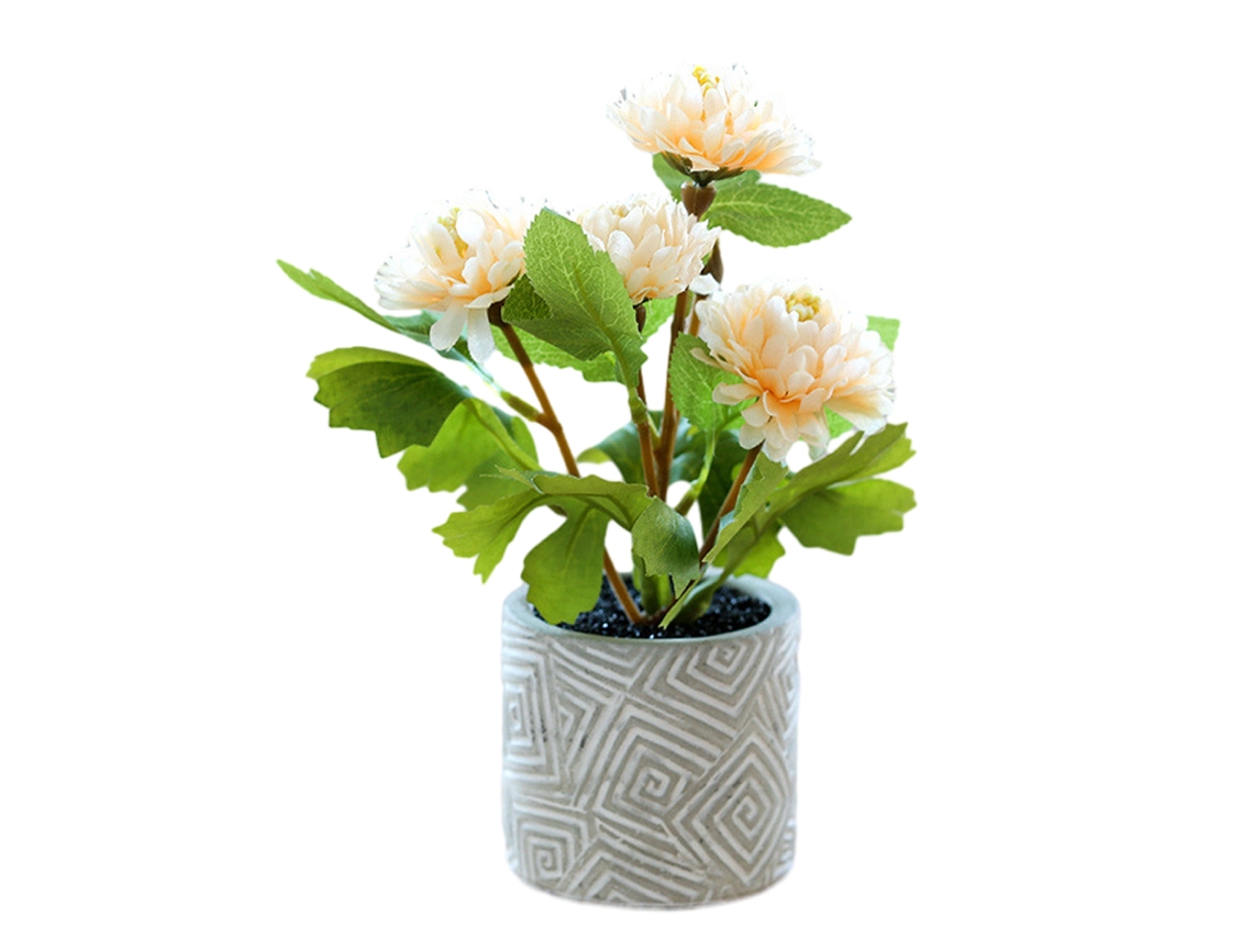 Bola de flor de crisantemo, decoración de bonsái pequeña en maceta de cemento para escritorio JEIIBRZUI
