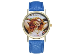 Reloj Unisex Para Parejas Con Esfera Redonda Y Correa De Piel Sintética Azul.