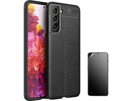 Funda + Protector de Pantalla Samsung S22 Plus Rugged Leather Negro