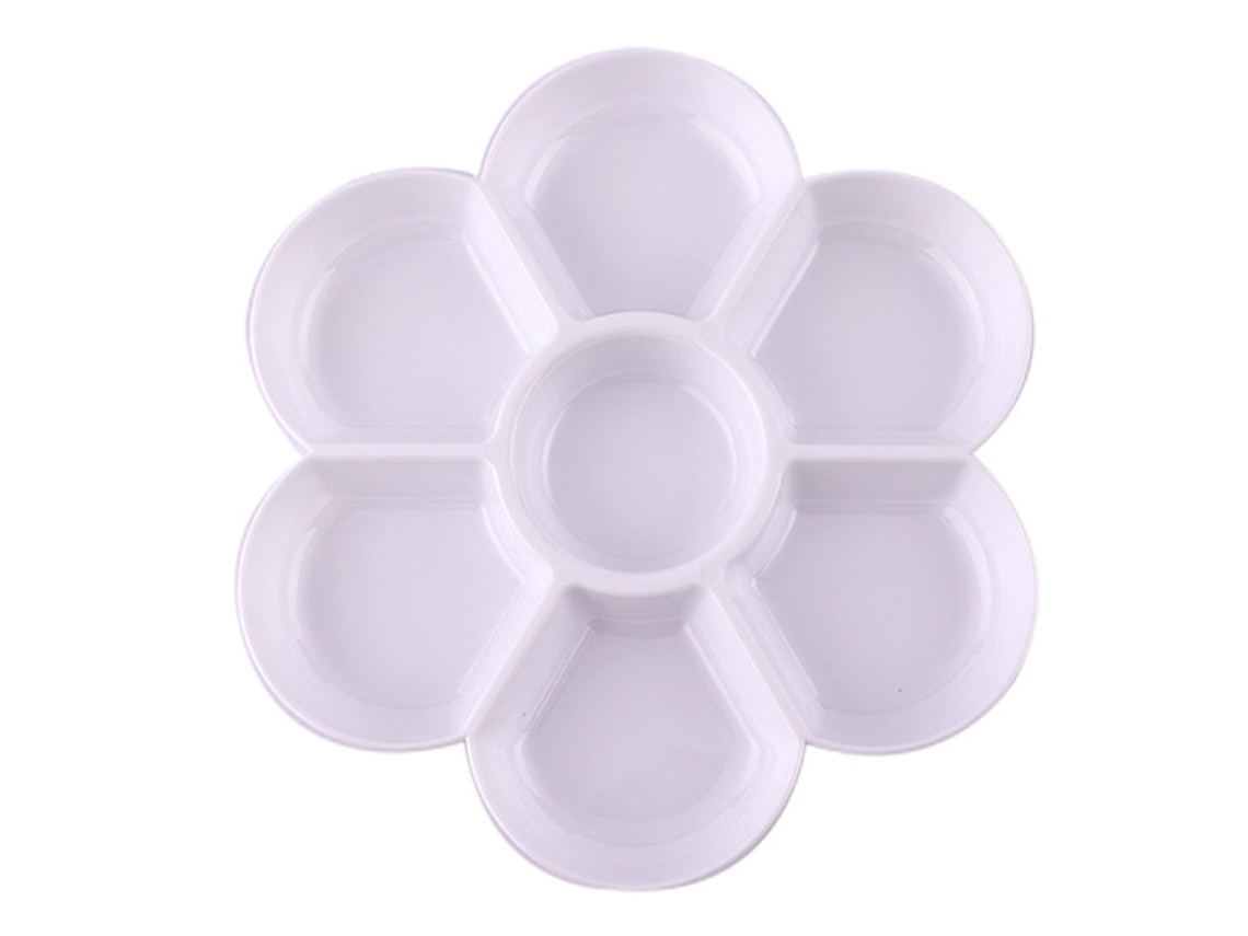 Paleta de pintura redonda de 7 celdas, paquete de 4, recipiente con forma de pétalo, para óleo, acrílico y acuarela, fácil de lavar.