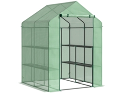 Invernadero Transitable Con 8 Estantes Para Tomates,de Acero Y Plástico Pe,verde,con Puerta Para Un Cuidado Óptimo De Las Plantas.