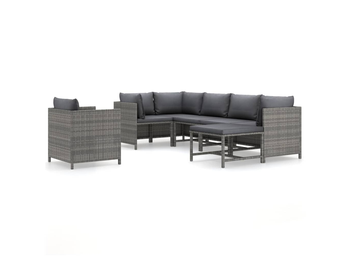 Maison Exclusive - Set De Muebles De Jardín 7 Pzas Y Cojines Ratán Sintético Gris