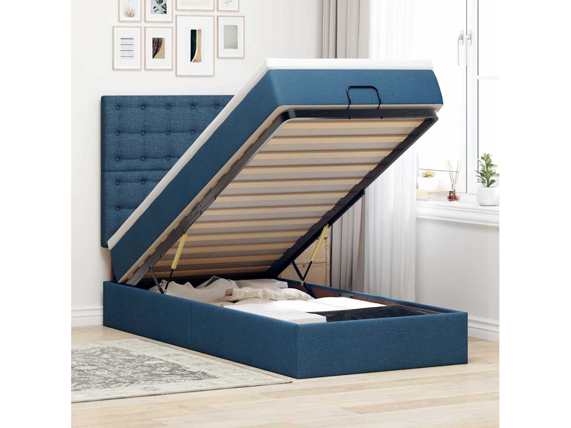 Syfax™ Estructura De Cama Otomana Con Colchón Tela Azul 90x190 Cm