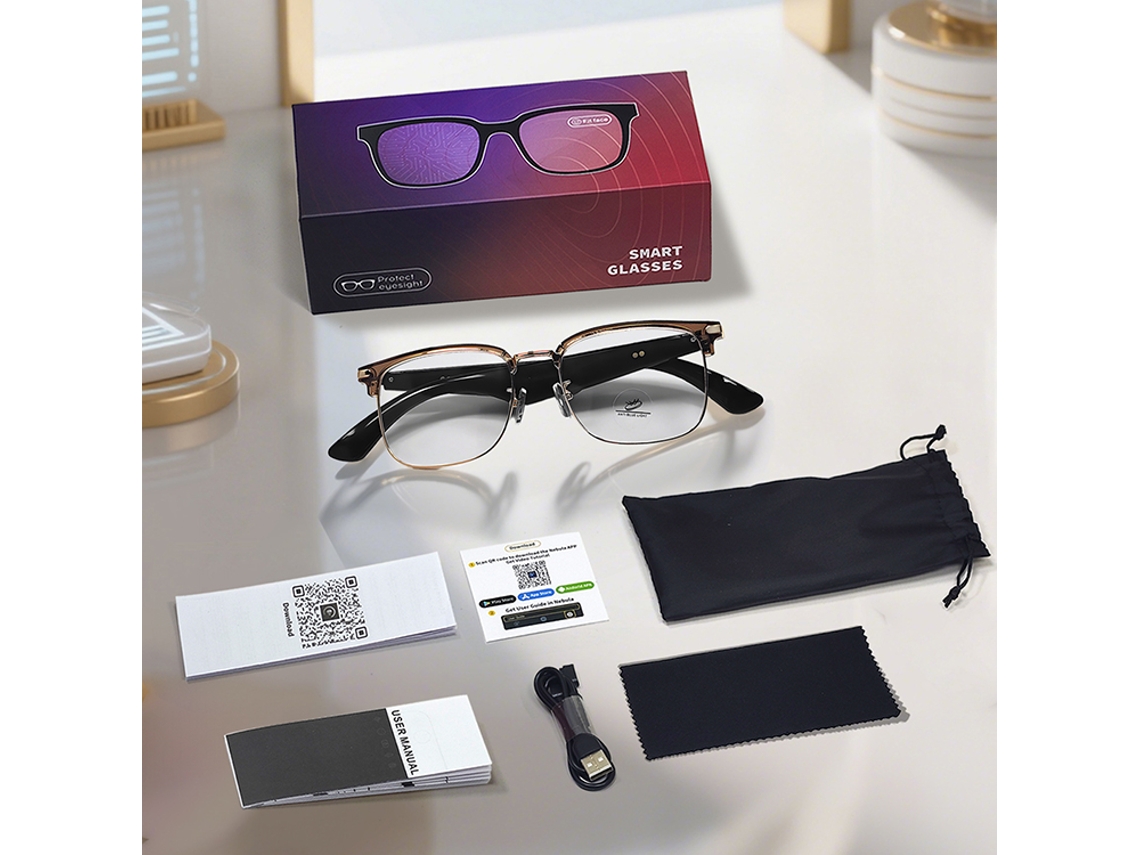 Gafas inteligentes Eifson Gy600 con protección UV, más de 100 idiomas en línea, traducción por IA y altavoz (marrón)