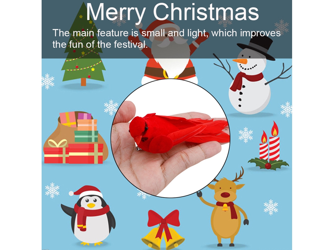 Adorno Navideño De Pájaro Rojo Con Clip Para Árbol De Navidad (10 Unidades)