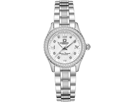 Reloj automático VEANXIN resistente al agua de acero inoxidable para mujer-plata blanca