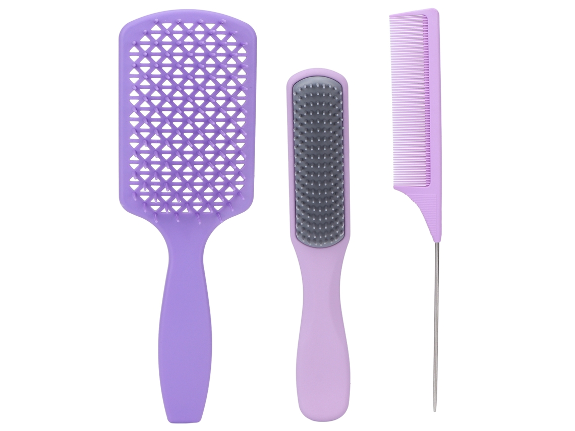Set De Peines Y Cepillos Para Cabello Resistente Al Calor Antiestático Con Buenas Sensación De Uso Kit De Peinado Morado En Caja
