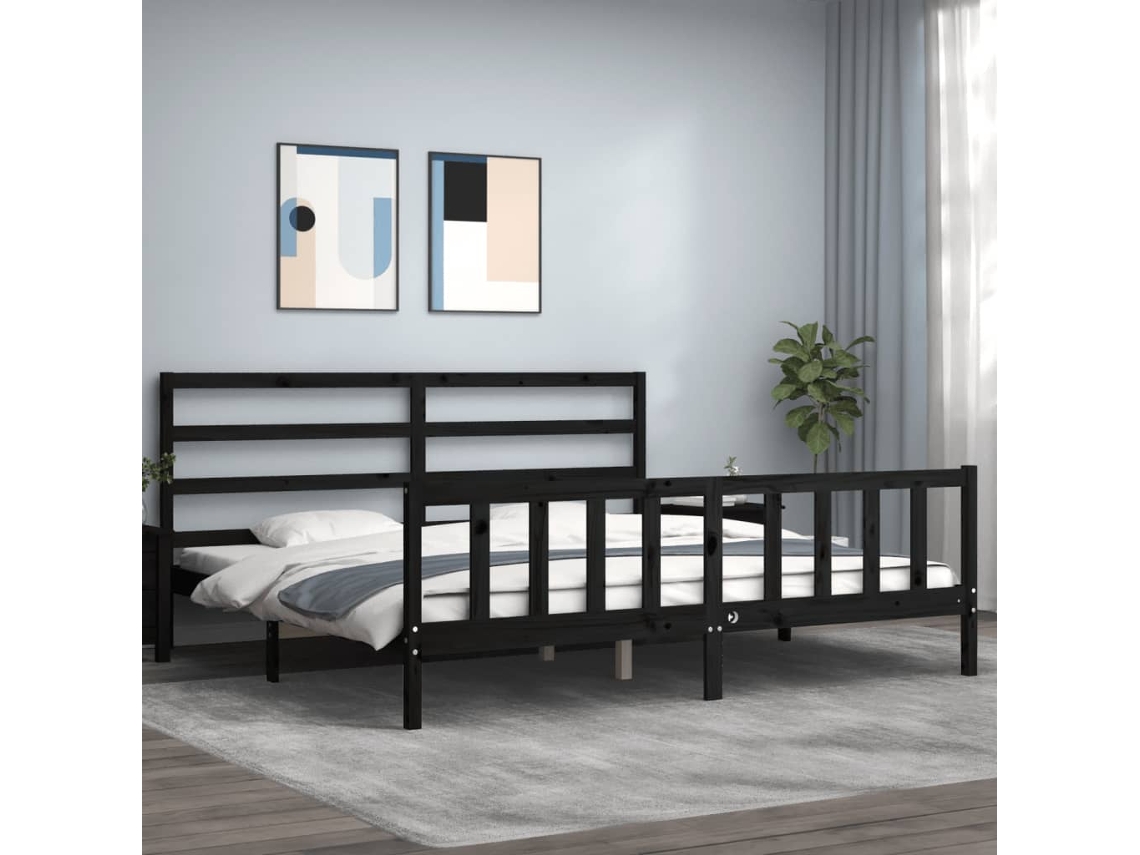 Estructura De Cama Con Cabecero Madera Maciza Negro 200x200 Cm