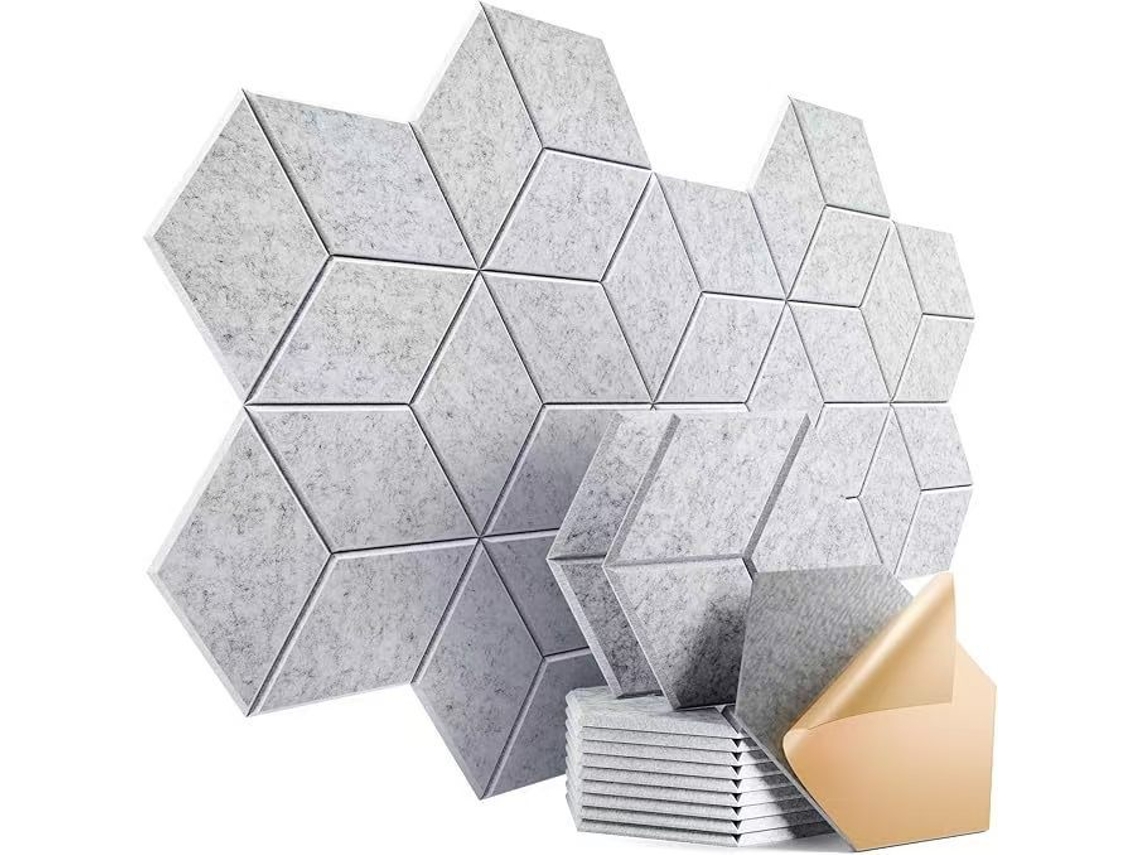 Paneles Acústicos Autoadhesivos De Fibra De Poliéster Para Tratamiento Acústico (12 Unidades, Gris Claro/30x26cm) Gertiz