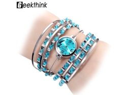 Reloj Analógico De Cuarzo Geekthink Con Brazalete De Acero Abierto Y Caja Redonda Azul.