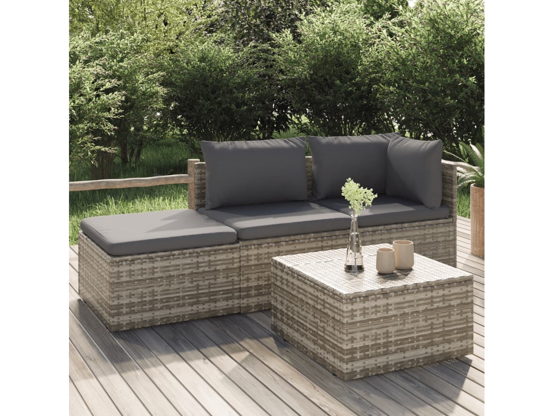 Conjunto de muebles de jardín con cojines, mimbre gris PE Dkd Home Decor