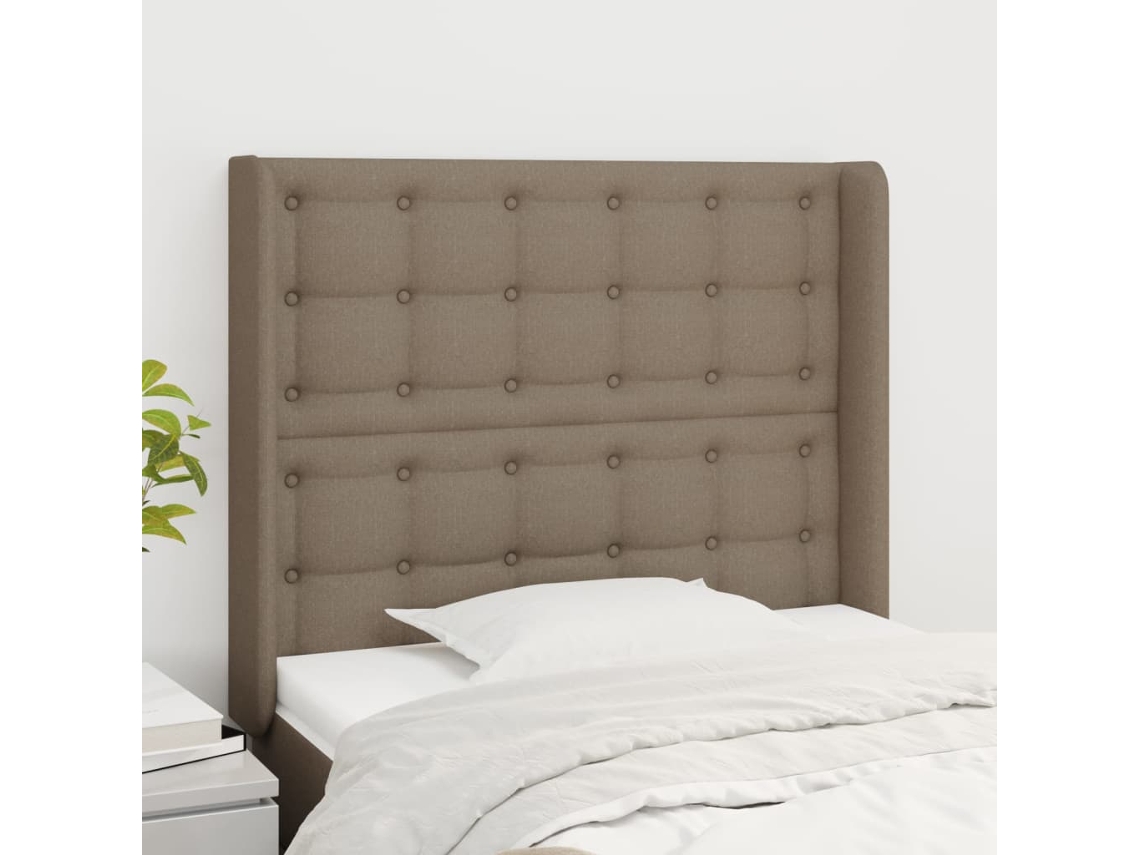 Cabecero Con Orejas De Tela Gris Taupe 103x16x118/128 Cm