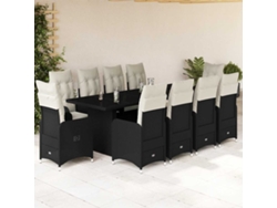 Conjunto de bistró de jardín de 11 piezas con cojines de mimbre negros de Dkd Home Decor