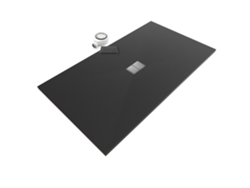 Plato De Ducha 100 X 180 Cm Boreal Negro Ral7021 Resina Smc Extraplano 26 Mm, Gripstone, Textura Pizarra, Válvula Y Rejilla En Inox, Moments Of Glass