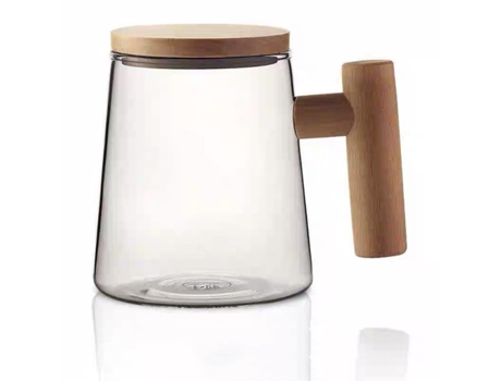Taza XGF Taza de té de cristal de borosilicato creativo resistente al calor Taza de té transparente con filtro de madera tapa de tapa manija de hay...