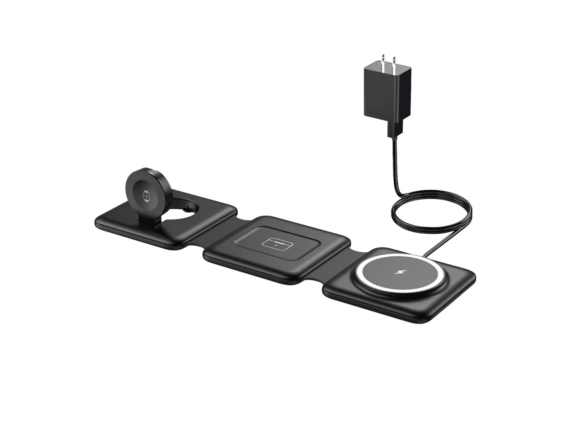 Estación De Carga Magsafe, Cargador Inalámbrico Plegable 3 En 1, Negro.