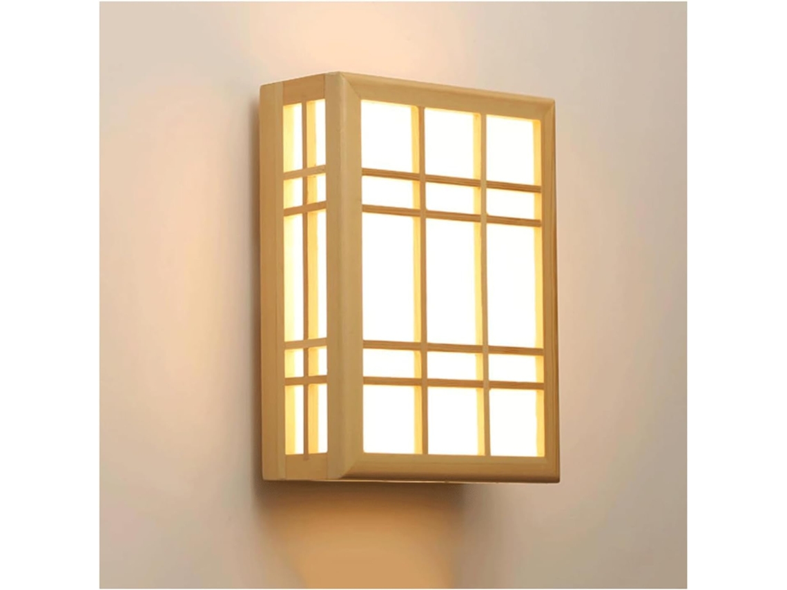 Lámpara de pared LED moderna con pantalla de pergamino, lámpara de interior cuadrada, estilo japonés, en madera maciza, PRIME KANG
