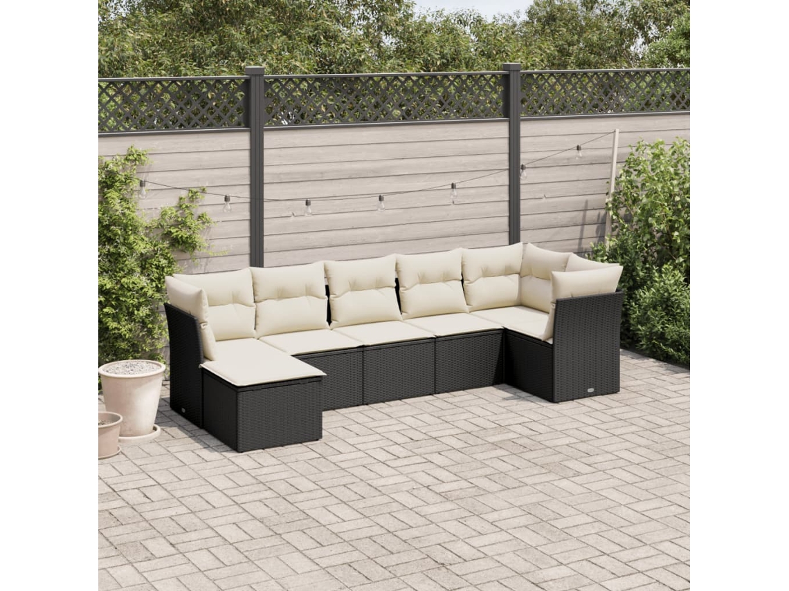 Conjunto de sofá de jardín de 7 piezas con cojines de mimbre negro de DKD Home Decor