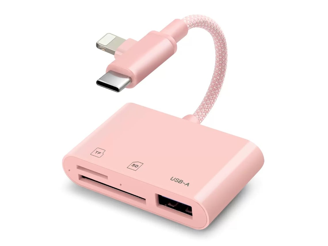 Cable Adaptador Usb-c/lightning A Usb A/tf/sd 3 En 1 Para Iphone Plug And Play Digitallab Rosa