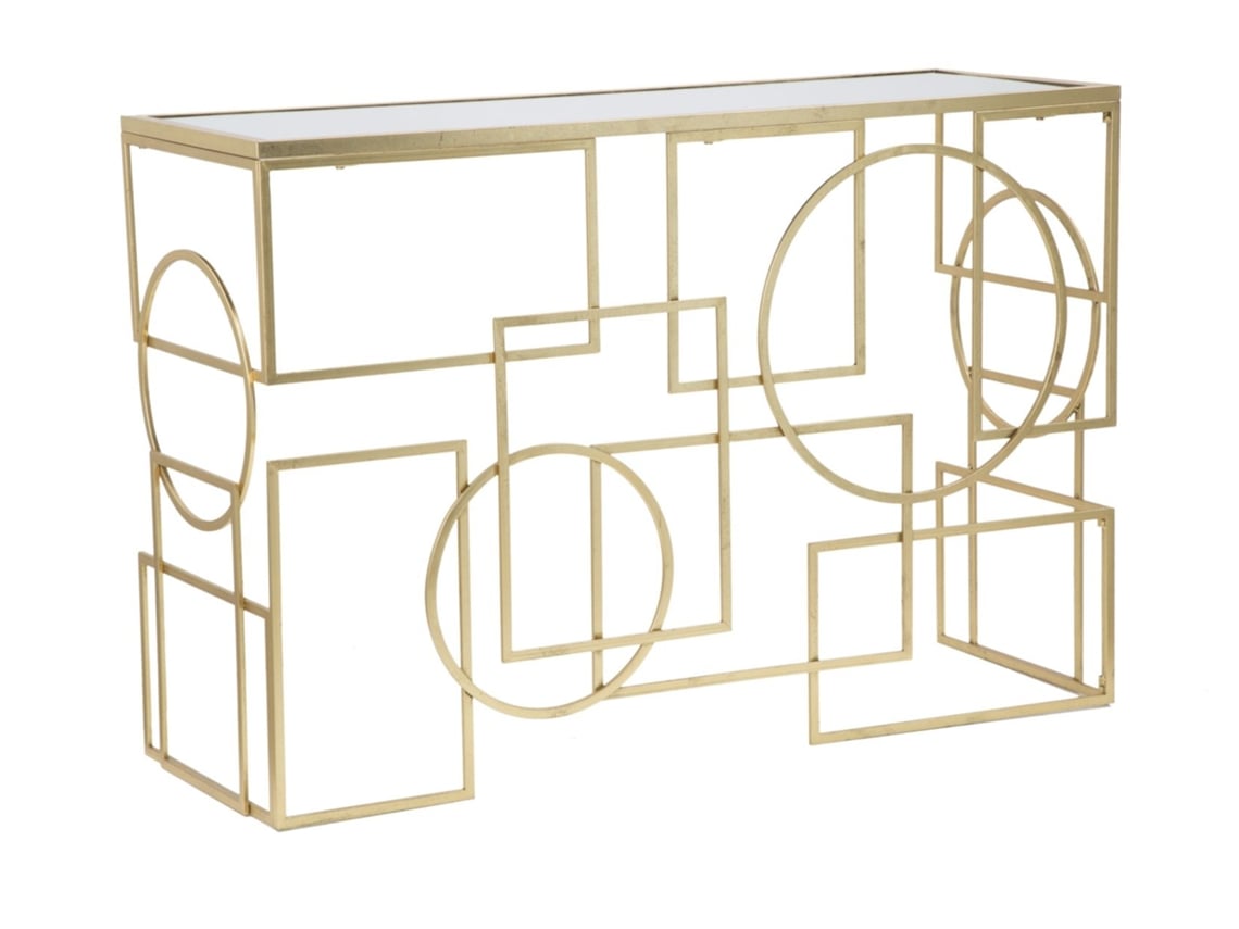 Consola Marie Con Estructura De Metal Dorado Y Tablero De Cristal Espejado, 120x41x81 Cm - Muebles De Lujo Con Estilo Glamuroso