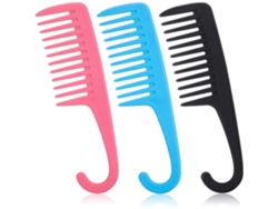 Peine de dientes anchos de 3 piezas, peine de baño, peine desenredante con gancho, peine para uso diario y peluquería, rosa, negro y azul