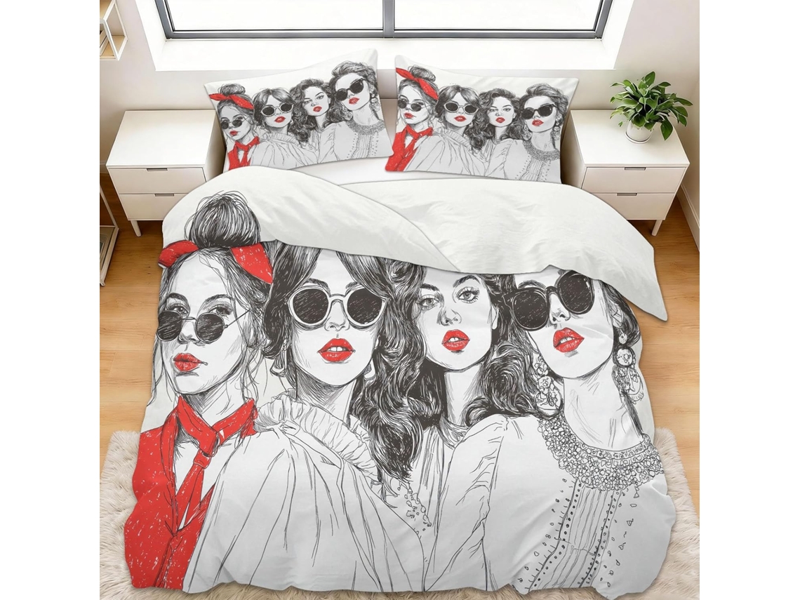 Juego Ropa Cama Funda Nórdica Estampado Mujer Almohada Funda Juego 90x190 Cm 65x65 90 X 190 65