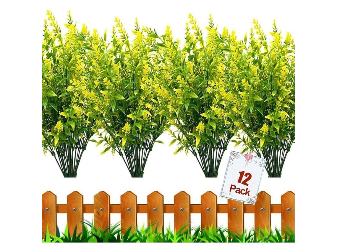 12 Manojos De Plantas Artificiales De Boj Resistentes A Los Rayos Uv Para Decoración De Jardín, Balcón, Hogar Y Bodas (amarillo)