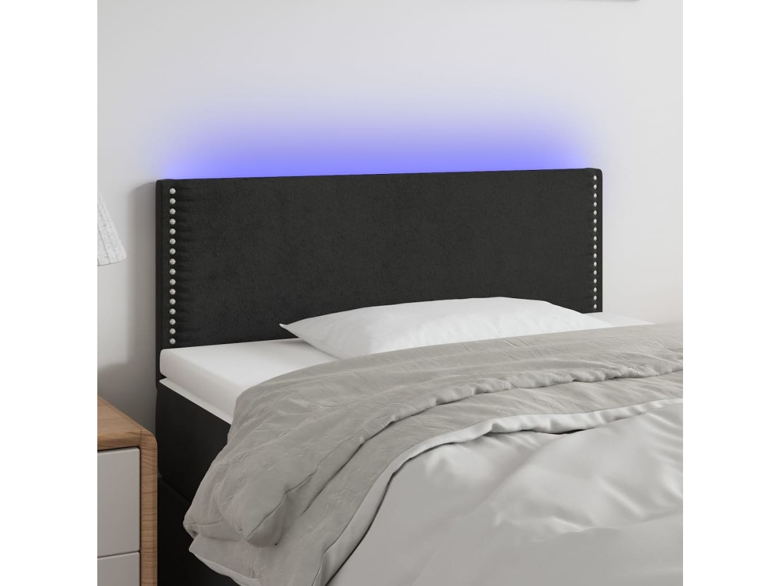 Cabecero Con Led De Terciopelo Negro 100x5x78/88 Cm