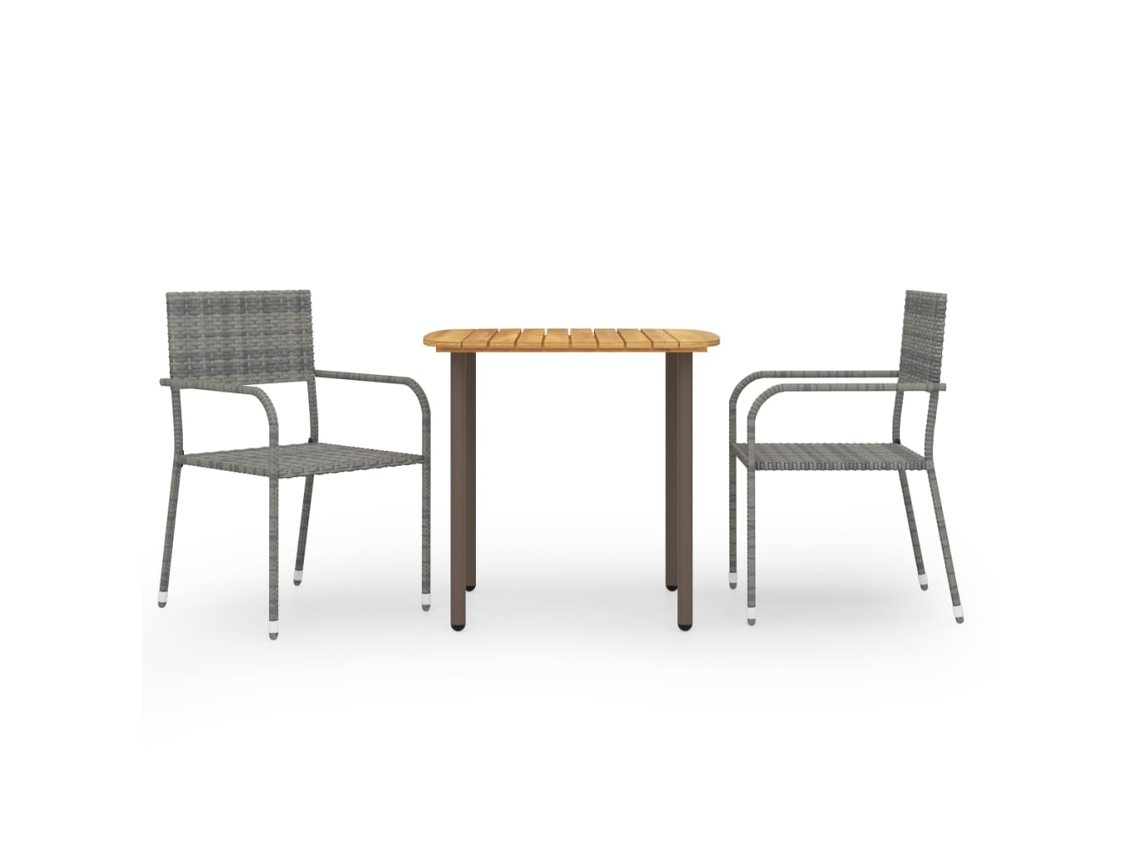 Juego de comedor de jardín de 3 piezas en mimbre sintético gris, Dkd Home Decor