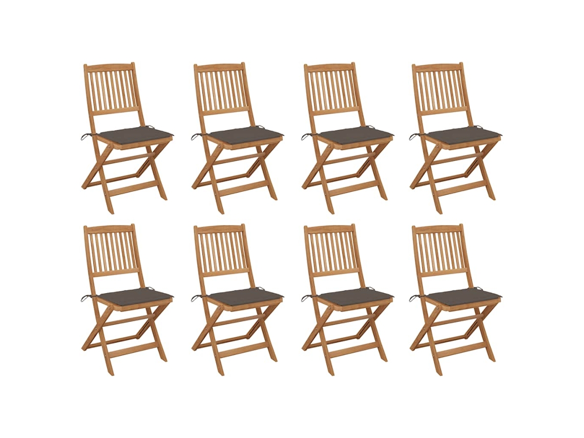 Sillas plegables de exterior de acacia maciza de 8 piezas con cojines DKD Home Decor