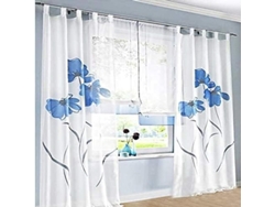2026-3613-cortinas De Sala Linjou 2 Piezas Estampado Floral Mano Tela Poliéster 150x145cm Azul Semitransparentes 150*145cm Azul
