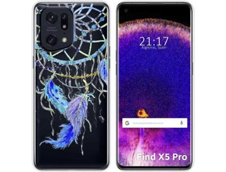 Carcasa para Oppo Find X5 Pro 5G TUMUNDOSMARTPHONE Dibujos Transparente Plumas Multicolor