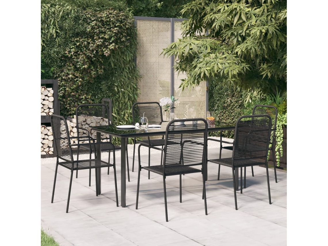 7 Pcs Conjunto De Jantar P/ Jardim Corda De Algodão E Aço Preto Dkd Home Decor