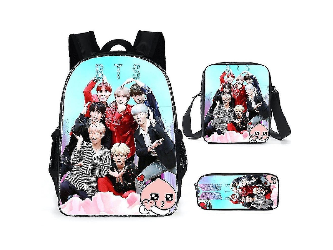 Mochila BTS de poliéster, 3 unidades, estilo informal, escolar, con estuche para lápices, bandolera, estilo Ushion