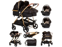 Carrito de bebé gemelar DÚO SMART con 2 grupo 0+ obsidian gold CHIPOLINO