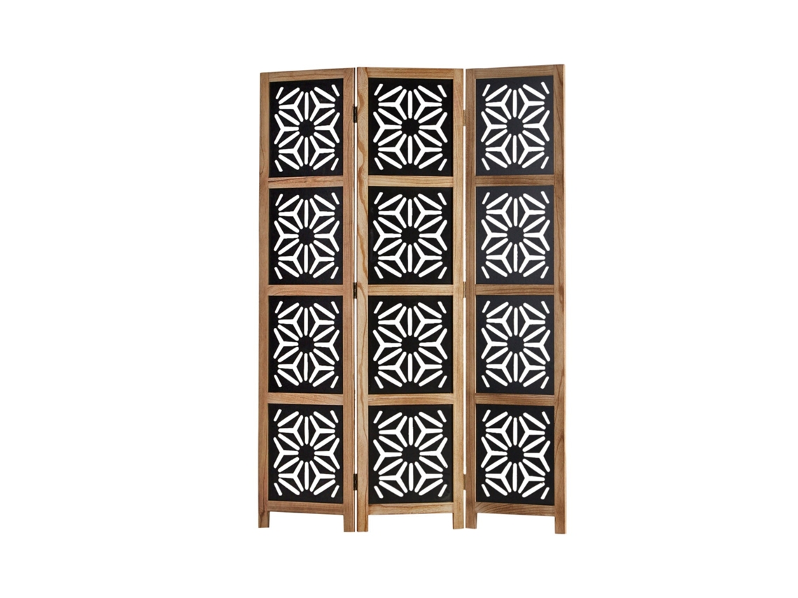 Biombo divisor de ambientes de 3 paneles en madera y MDF negro 170x120 cm Par06089