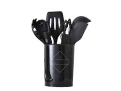 Juego de 10 utensilios de cocina de silicona resistentes al calor con mangos antideslizantes (sin marca)