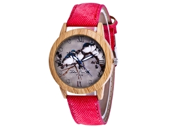 Reloj De Pulsera De Cuarzo A La Moda Con Correa De Mezclilla Y Manecillas Luminosas (rosa Y Rojo).