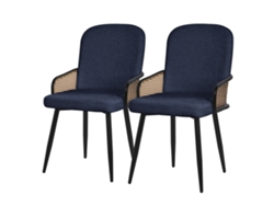 2x Sillas De Comedor Ml-design Azul Oscuro Con Respaldo, Reposabrazos Con Aspecto De Ratán