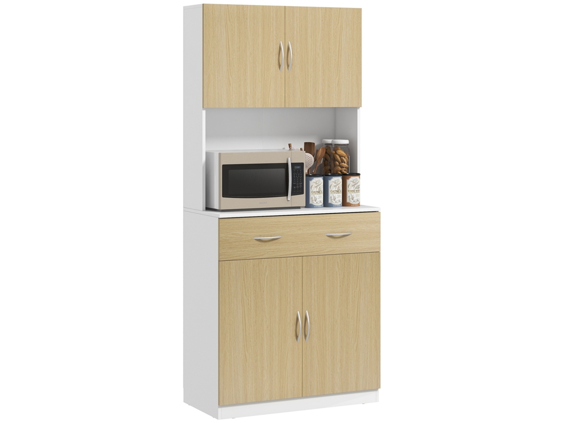 Armário de Cozinha com Gaveta 4 Portas e Prateleiras Interiores Ajustável em Altura Móvel 80x40x180 Cm Madeira e Branco ZENCORE SERVICES
