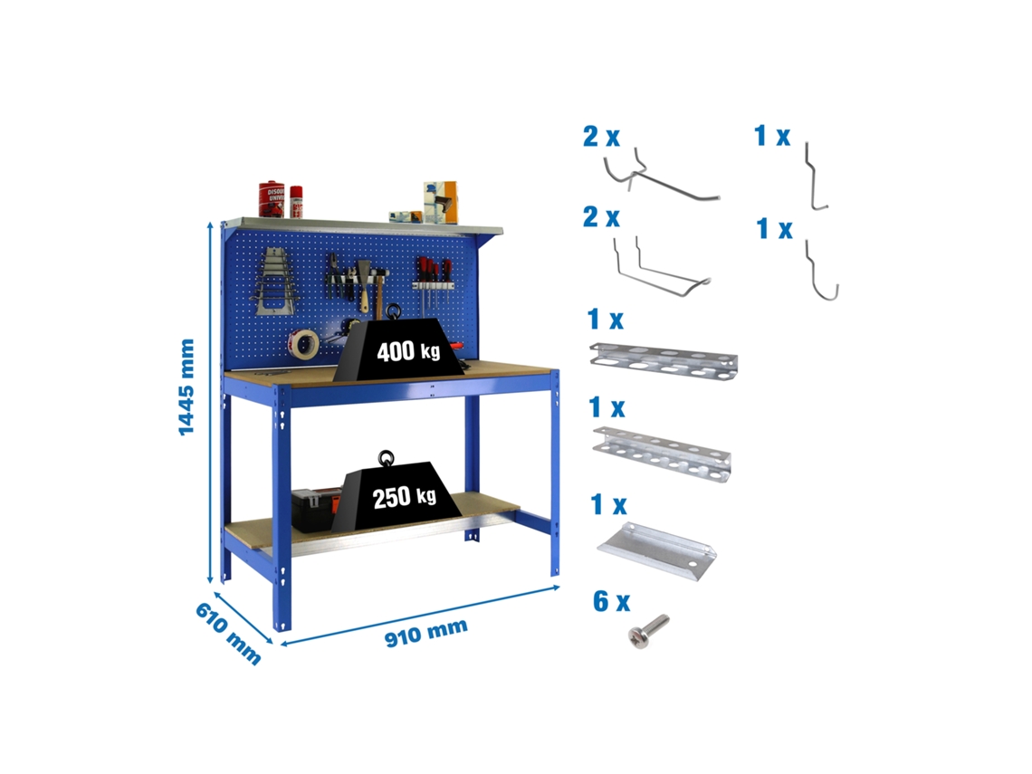 Pack Banco de trabajo sin tornillos pack Simonwork Bt3 900 Azul/mad 9accs