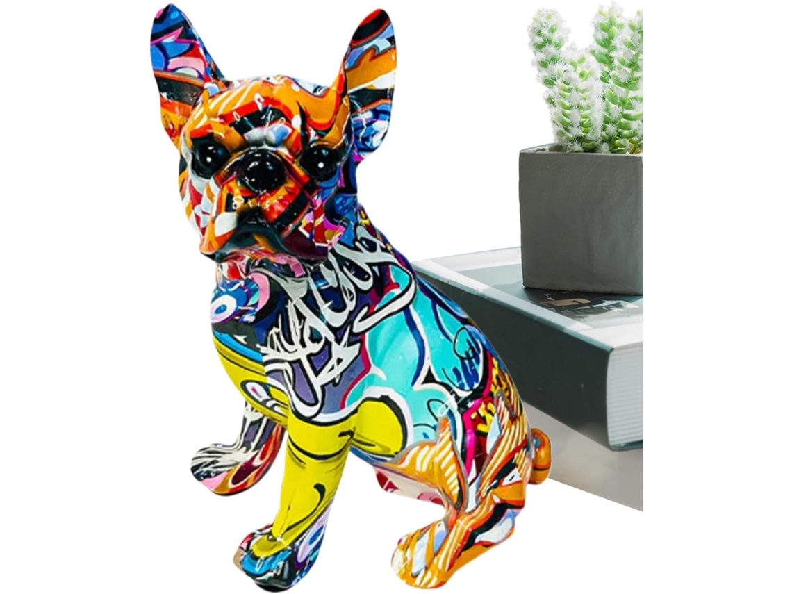 Estatua De Bulldog Modelo Resina Con Grafiti Para Oficina Figura Decorativa Compacta Biblioteca Dormitorio Sala Estar