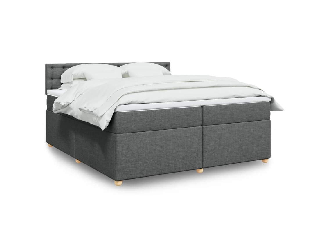 Cama Box Spring Con Colchón Tela Gris Oscuro 200x200 Cm