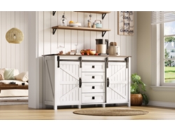 Aparador blanco vintage de 137 cm con 4 cajones y puertas correderas. Ideal para la cocina, el comedor o el salón.