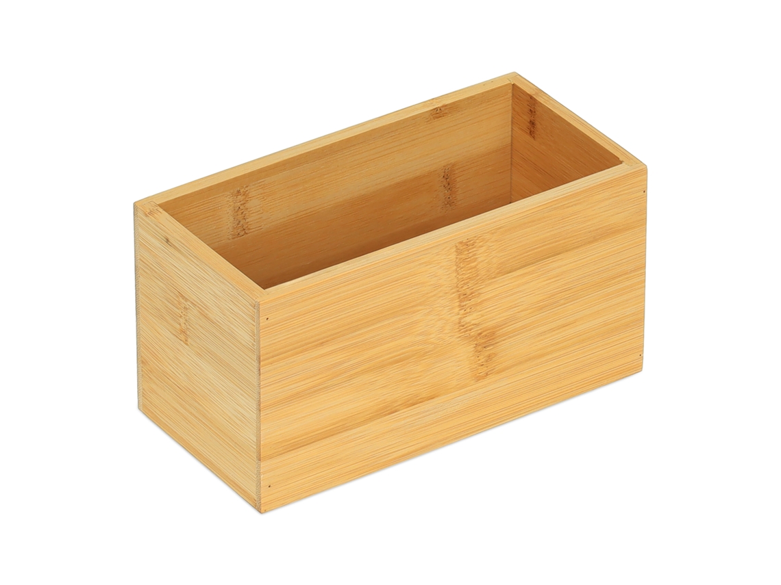 Relaxdays Caja Organizadora Bambú, Caja Almacenaje Rectangular Sin Tapa, 9,5x18x9 Cm, Caja Bambú Cocina, Baño, Natural