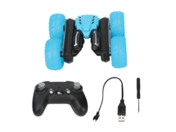 Coche acrobático teledirigido de alta velocidad 2.4G con efecto floral y doble pantalla para niños mayores de 8 años - Azul