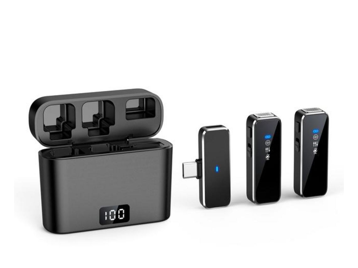 Usb - Micrófono De Solapa Inalámbrico Con Pantalla Lcd Y Estuche De Carga, Tamaño Mini, Reducción De Ruido En Tiempo Real, Led Rgb, Conexión