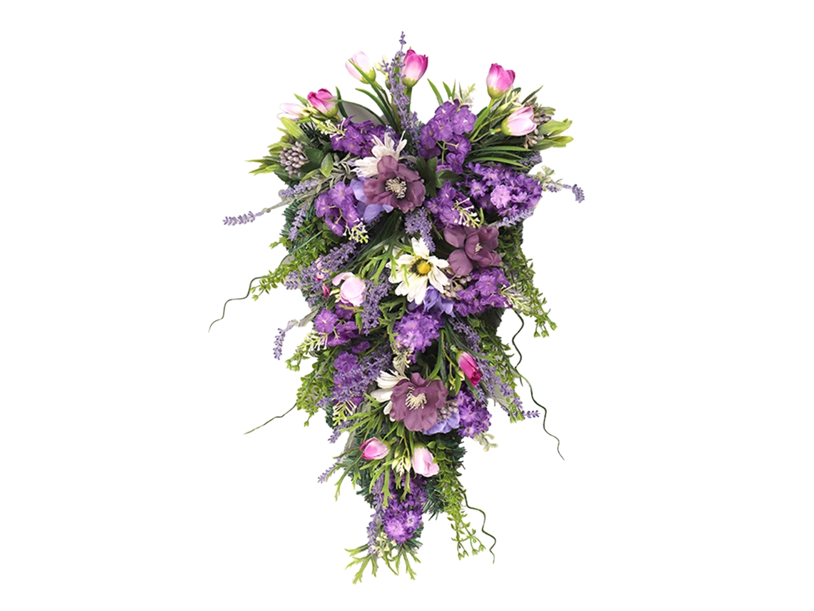 Decoración de pared con tulipanes y flores colgantes