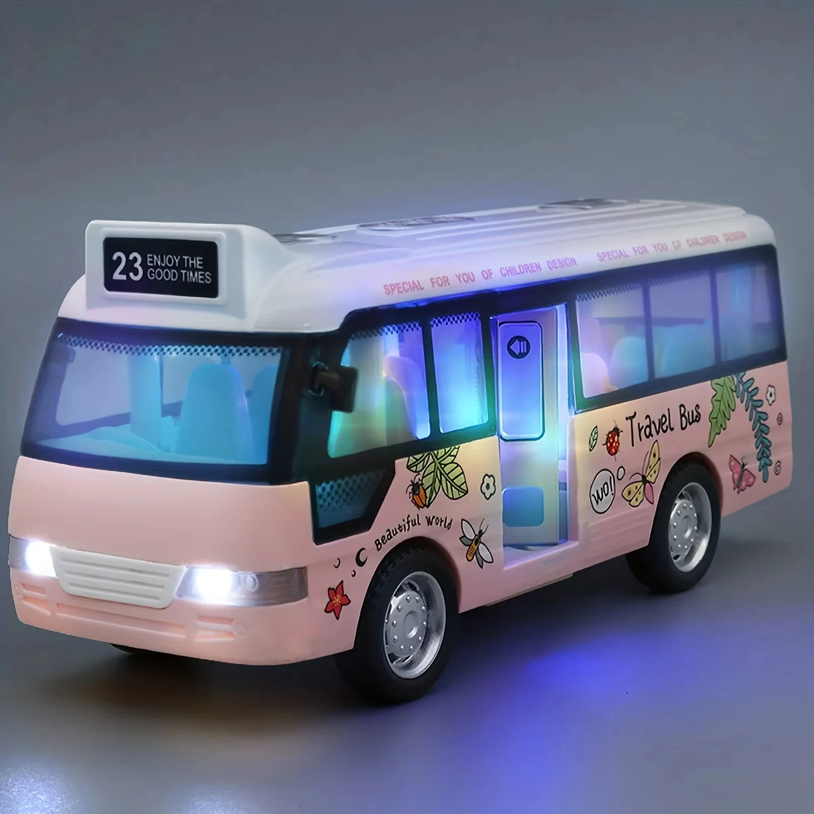 Autobús urbano interactivo para niños con luces y efectos de sonido MDUG (rosa)