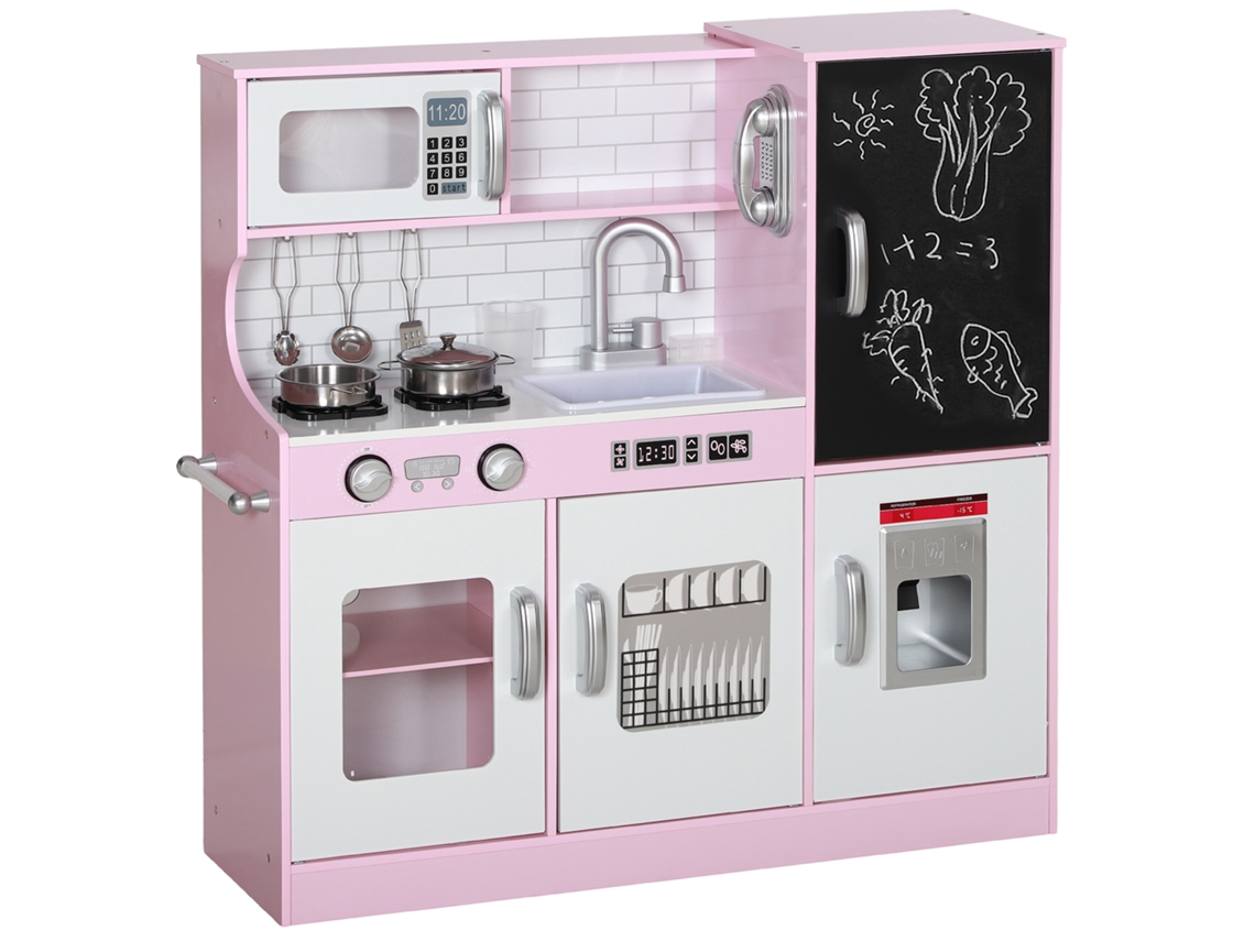 Pizarra De Cocina Infantil Con Accesorios Para Máquina De Hielo Y Teléfono, 83,8 X 26,8 X 81 Cm, Rosa
